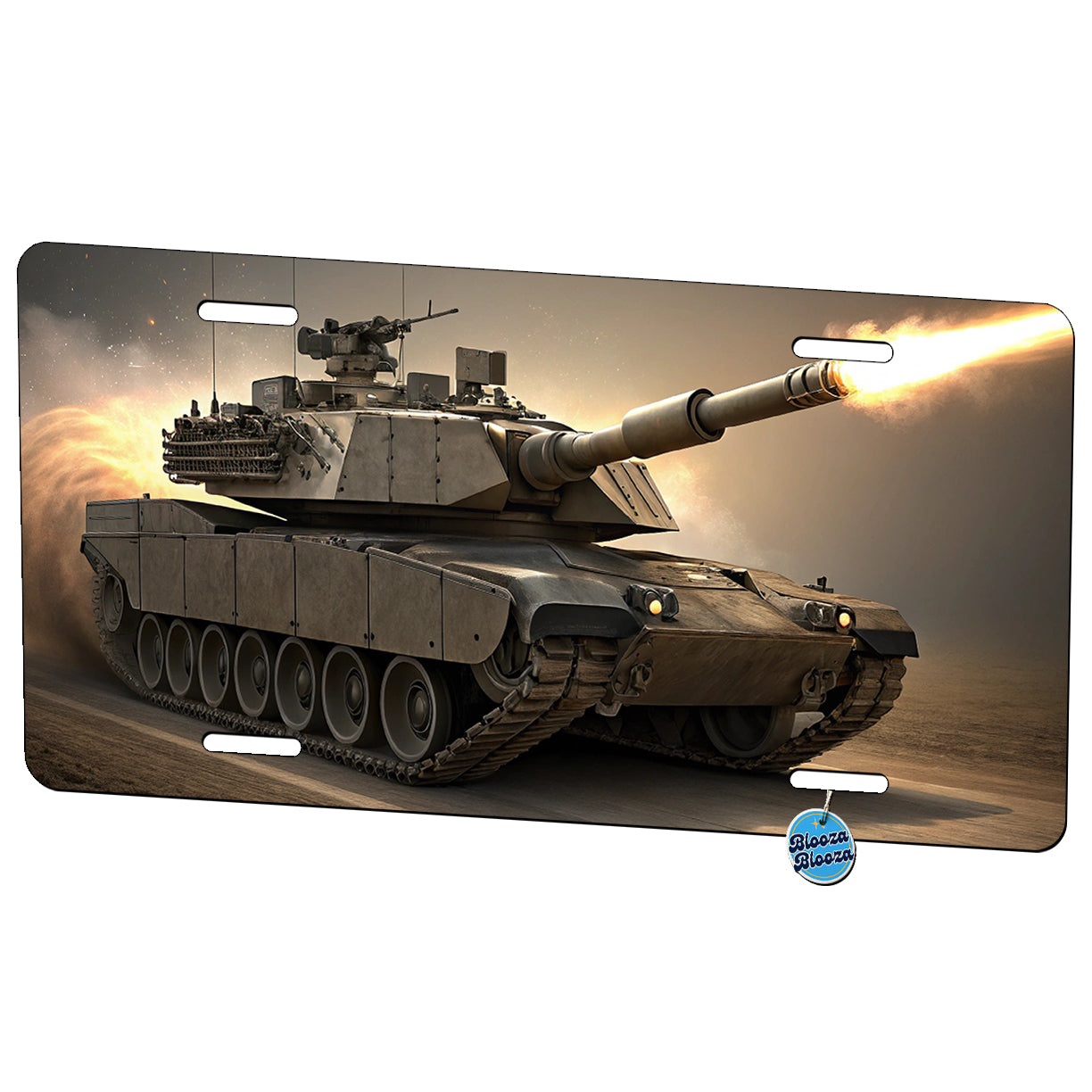 M1 Abrams Tank Firing Main Weapon Metal Vanity Novelty Tag License Plate for Trucks Cars SUVs