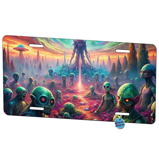Psychedelic Alien Invasion Vibrant Colors Metal Vanity Novelty Tag License Plate for Trucks Cars SUVs