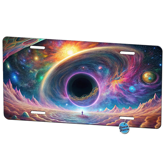 Psychedelic Black Hole Galaxy Space Vibrant Colors Metal Vanity Novelty Tag License Plate for Trucks Cars SUVs
