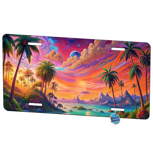 Psychedelic Colorful Tropical Beach Scene Metal Vanity Novelty Tag License Plate for Trucks Cars SUVs