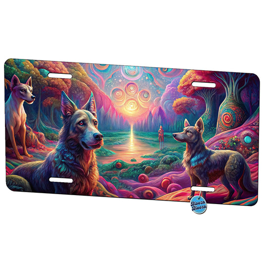 Psychedelic Dogs Vibrant Colors Metal Vanity Novelty Tag License Plate for Trucks Cars SUVs