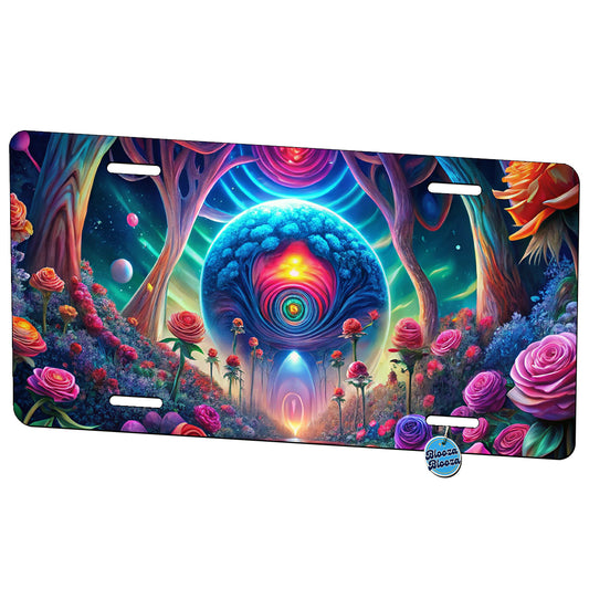 Psychedelic Lots of Colorful Roses Design Metal Vanity Novelty Tag License Plate for Trucks Cars SUVs