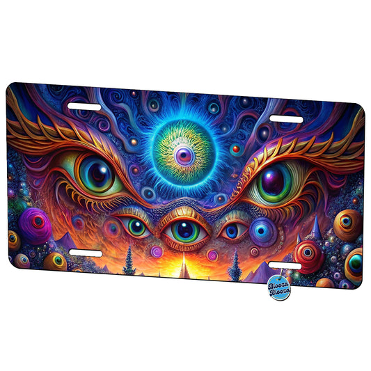 Psychedelic Lots of Eyes Vibrant Colors Metal Vanity Novelty Tag License Plate for Trucks Cars SUVs