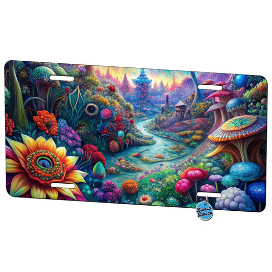 Psychedelic Lots of Flowers Vibrant Colors Metal Vanity Novelty Tag License Plate for Trucks Cars SUVs