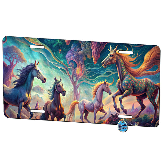 Psychedelic Lots of Horses Vibrant Colors Metal Vanity Novelty Tag License Plate for Trucks Cars SUVs