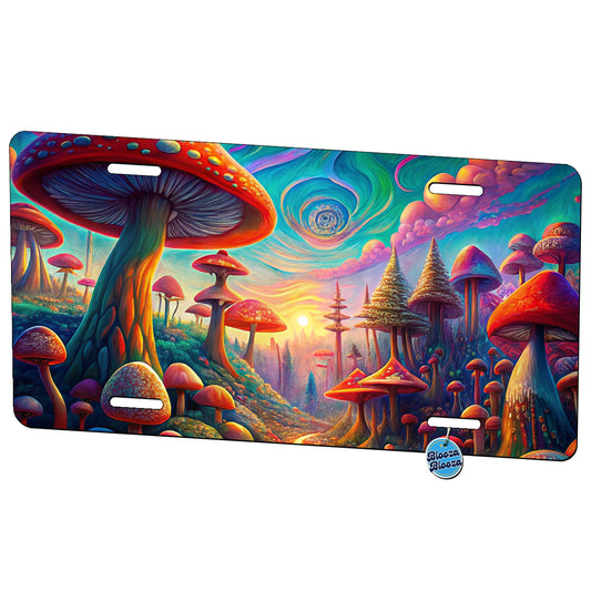 Psychedelic Lots of Mushrooms Vibrant Colors Metal Vanity Novelty Tag License Plate for Trucks Cars SUVs