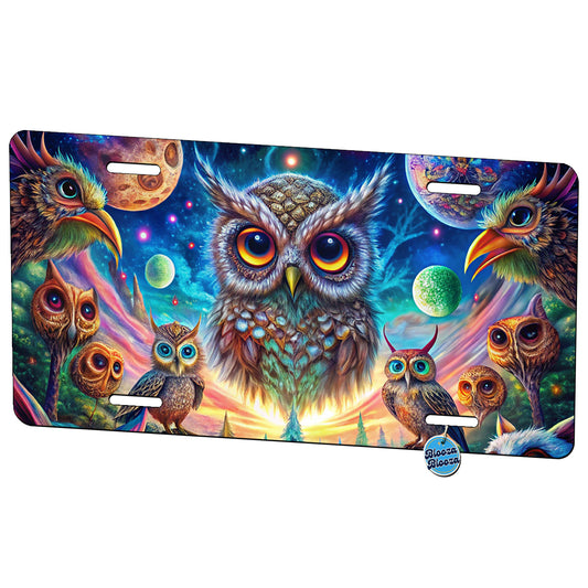 Psychedelic Lots of Owls Vibrant Colors Metal Vanity Novelty Tag License Plate for Trucks Cars SUVs