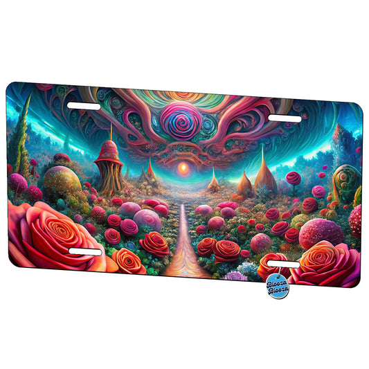Psychedelic Lots of Roses Vibrant Colors Metal Vanity Novelty Tag License Plate for Trucks Cars SUVs