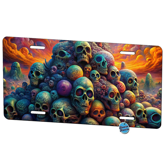 Psychedelic Pile Of Skulls Vibrant Colors Metal Vanity Novelty Tag License Plate for Trucks Cars SUVs