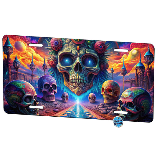 Psychedelic Skulls Design Metal Vanity Novelty Tag License Plate for Trucks Cars SUVs