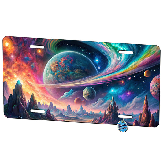 Psychedelic Space Galaxy Planet Vibrant Colors Metal Vanity Novelty Tag License Plate for Trucks Cars SUVs