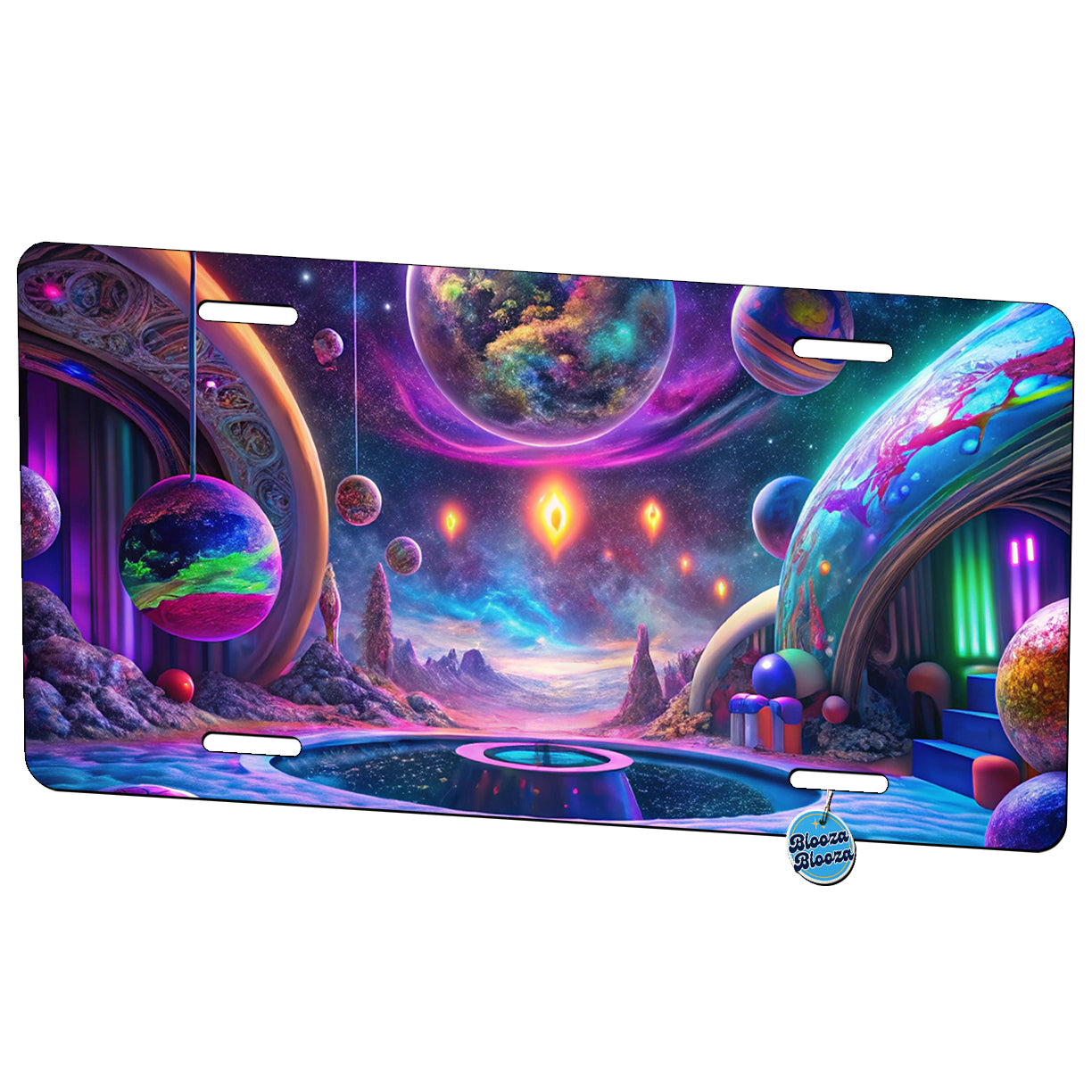 Psychedelic Space Planets Design Metal Vanity Novelty Tag License Plate for Trucks Cars SUVs