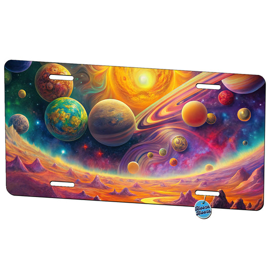 Psychedelic Sun And Planets Solar System Metal Vanity Novelty Tag License Plate for Trucks Cars SUVs