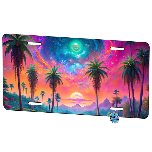 Psychedelic Tropical Palm Trees Colorful Scene Metal Vanity Novelty Tag License Plate for Trucks Cars SUVs