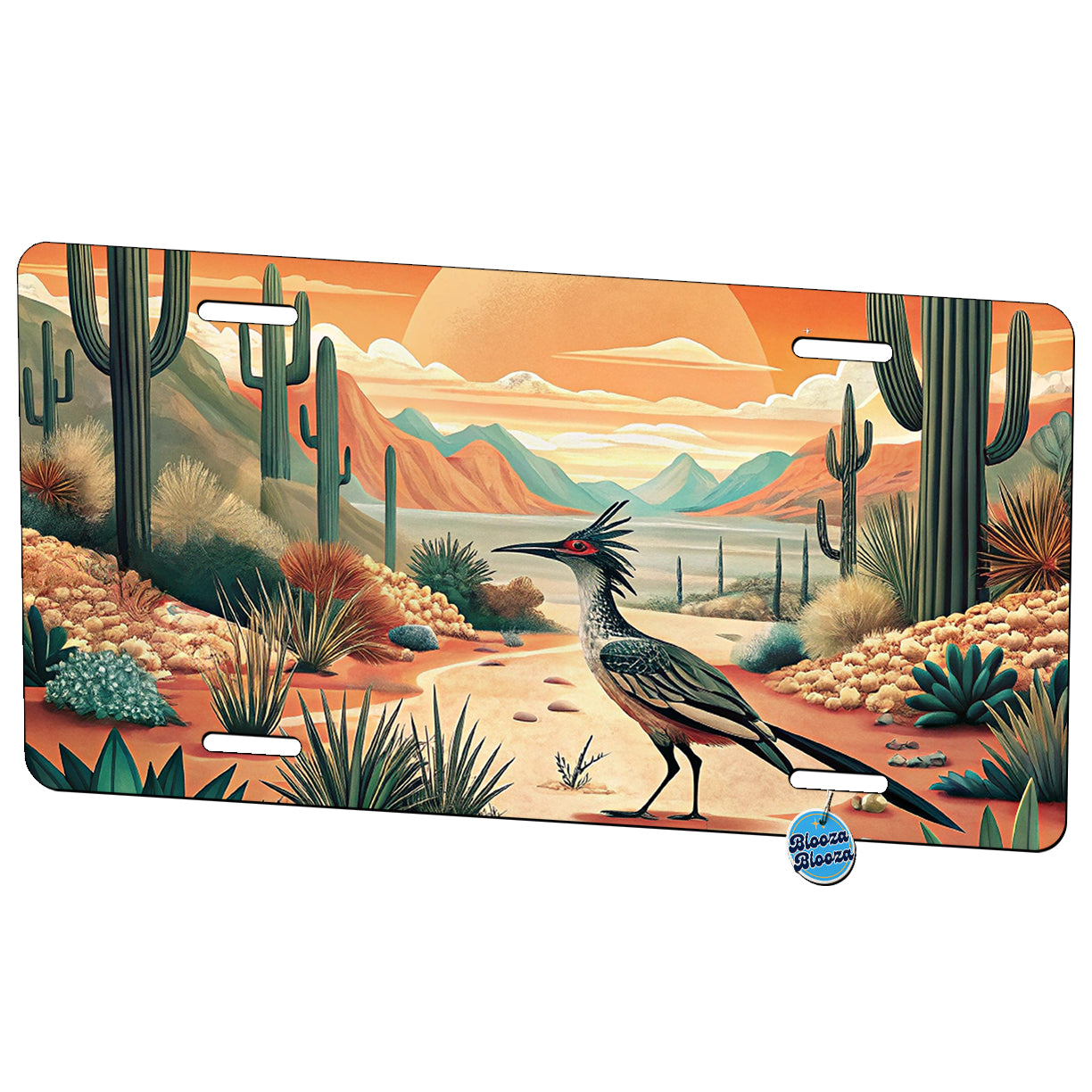 Southwestern Desert Sunrise Roadrunner Design Metal Vanity Novelty Tag License Plate for Trucks Cars SUVs