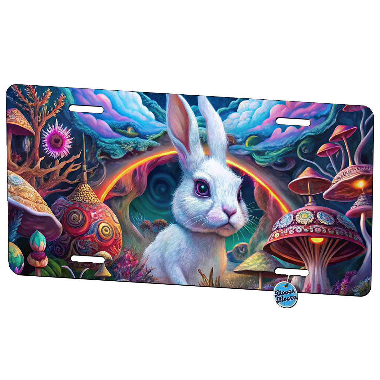 White Rabbit Psychedelic Trippy Wonderland Design Metal Vanity Novelty Tag License Plate for Trucks Cars SUVs
