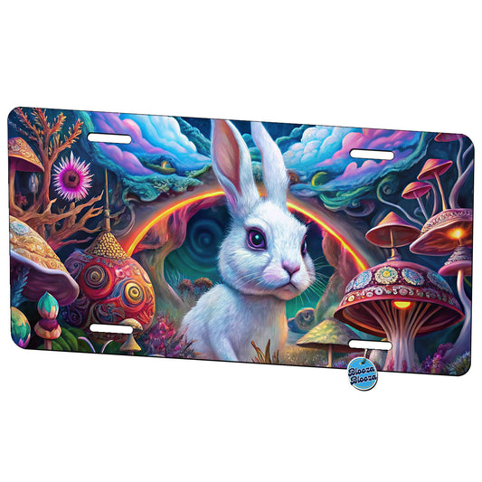 White Rabbit Psychedelic Trippy Wonderland Design Metal Vanity Novelty Tag License Plate for Trucks Cars SUVs