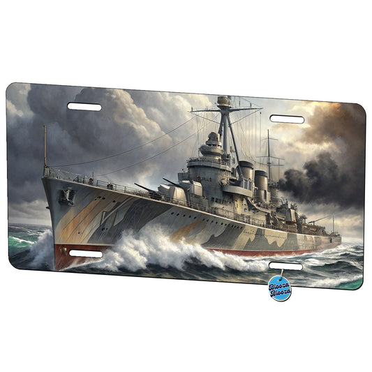 WWII Destroyer at Sea Metal Vanity Novelty Tag License Plate for Trucks Cars SUVs