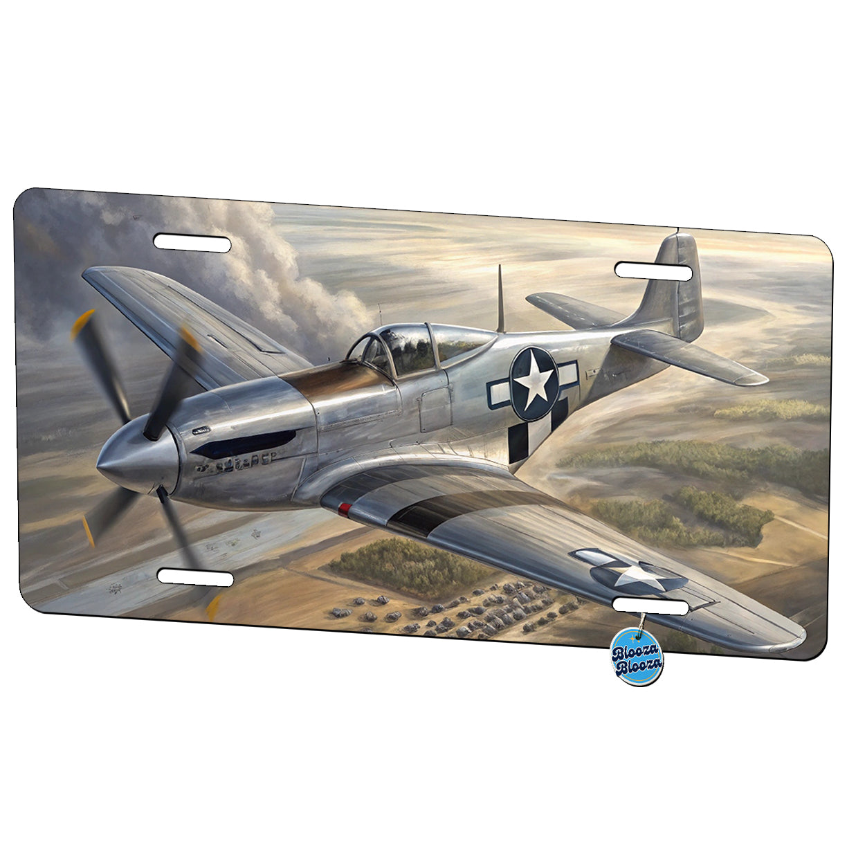 WWII Mustang Fighter Plane In Flight Metal Vanity Novelty Tag License Plate for Trucks Cars SUVs