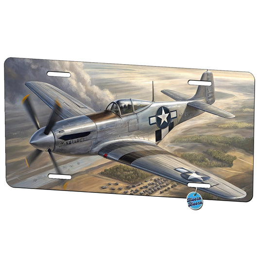 WWII Mustang Fighter Plane In Flight Metal Vanity Novelty Tag License Plate for Trucks Cars SUVs