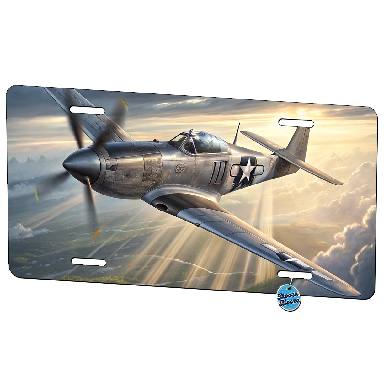 WWII Mustang US Air Force Fighter Plane In Flight Metal Vanity Novelty Tag License Plate for Trucks Cars SUVs