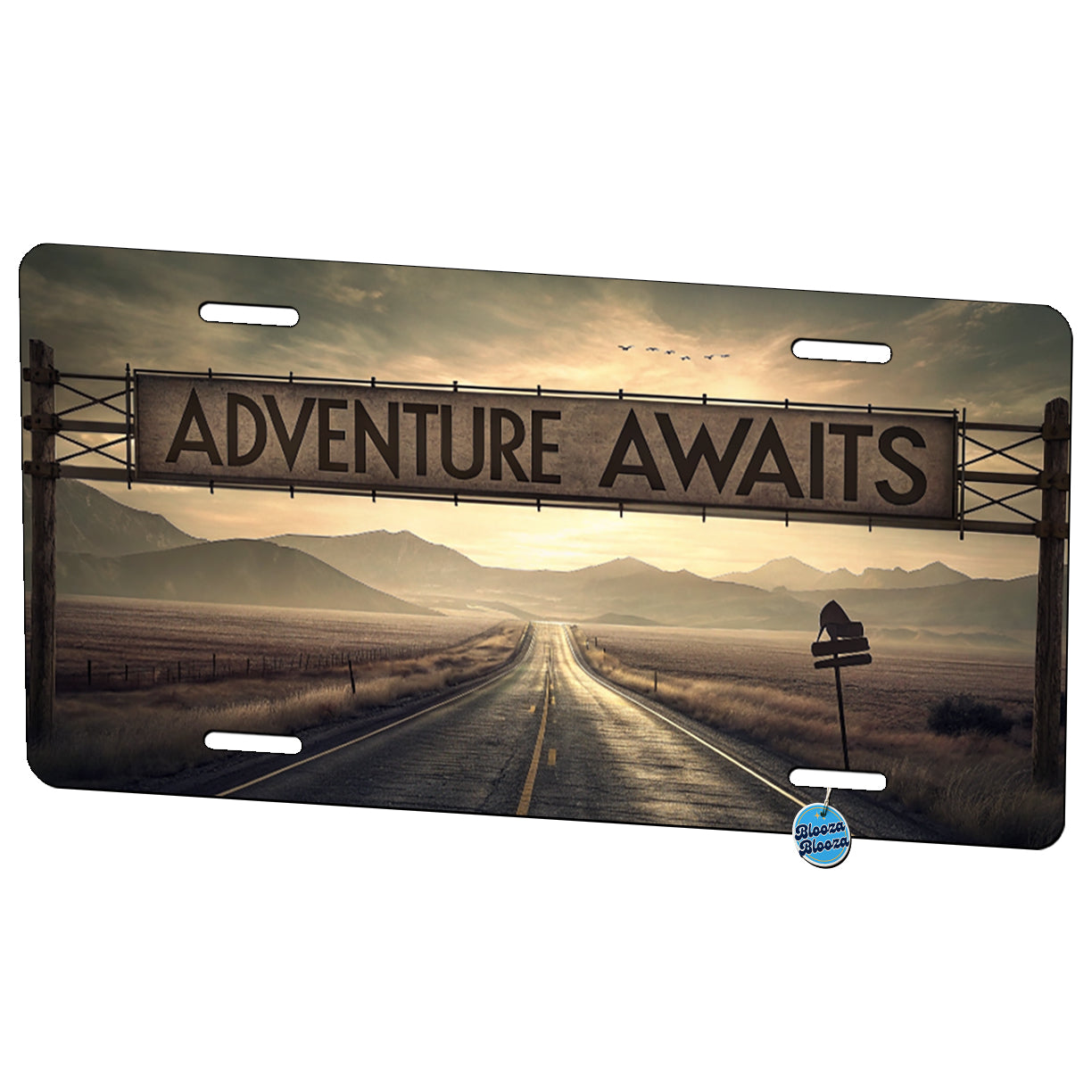 Adventure Awaits Highway Vanishing Point Metal Vanity Novelty Tag License Plate for Trucks Cars SUVs