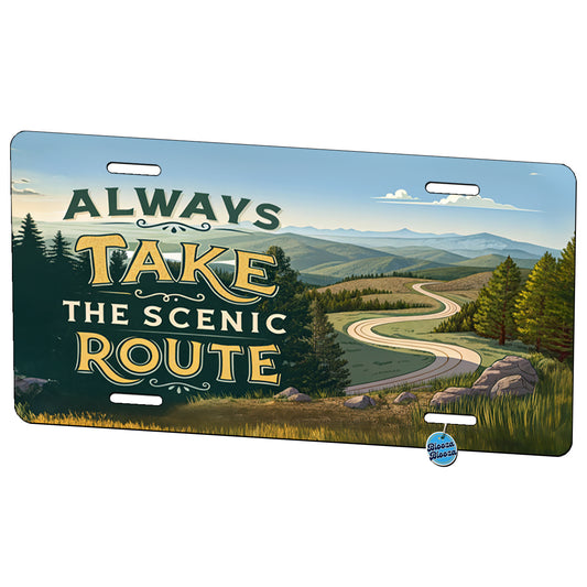 Always Take The Scenic Route Driving Metal Vanity Novelty Tag License Plate for Trucks Cars SUVs