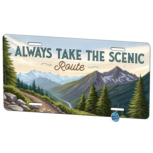 Always Take The Scenic Route Hiking Trail Metal Vanity Novelty Tag License Plate for Trucks Cars SUVs