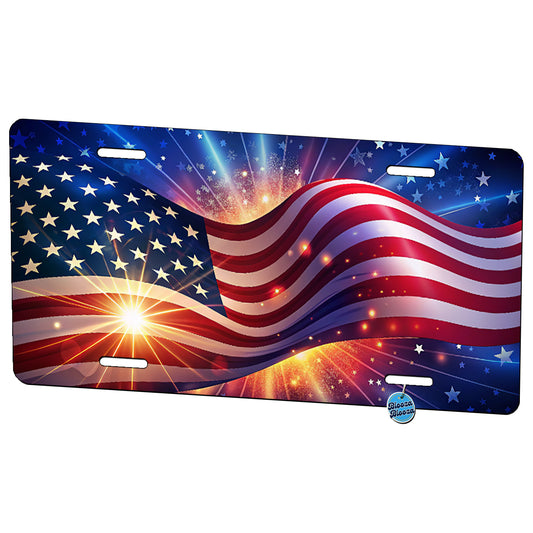 American Flag Sparkling Waving Patriotic Metal Vanity Novelty Tag License Plate for Trucks Cars SUVs