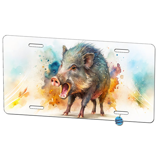 Angry Javelina Watercolor Metal Vanity Novelty Tag License Plate for Trucks Cars SUVs