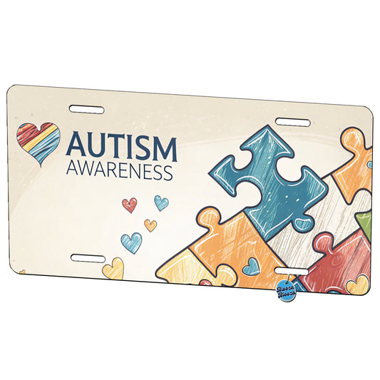 Autism Awareness Puzzle Pieces Heart Metal Vanity Novelty Tag License Plate for Trucks Cars SUVs