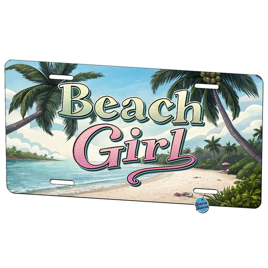 Beach Girl Tropical Beach Palm Trees Metal Vanity Novelty Tag License Plate for Trucks Cars SUVs