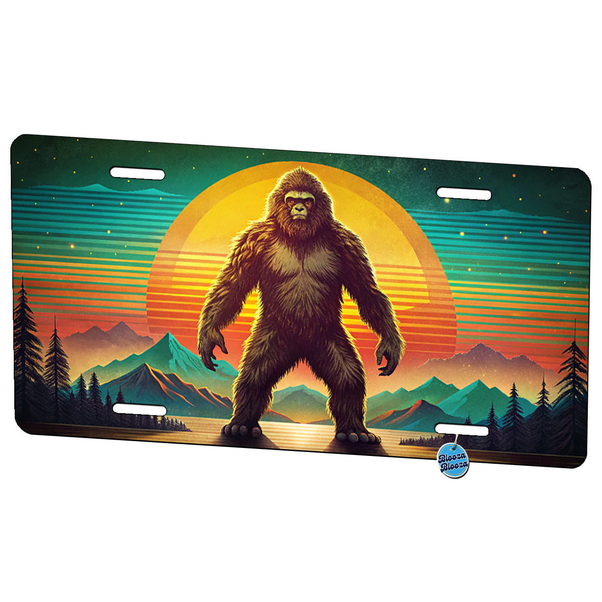 Big Foot Retro Sunset Metal Vanity Novelty Tag License Plate for Trucks Cars SUVs
