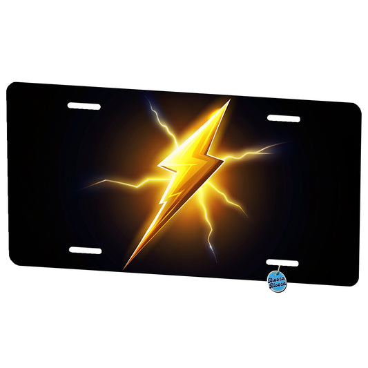 Cartoon Lightning Bolt On Black Metal Vanity Novelty Tag License Plate for Trucks Cars SUVs