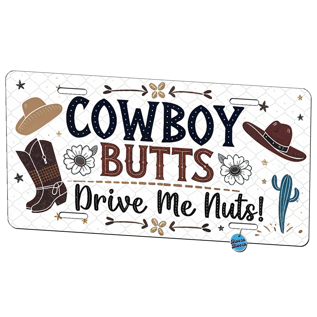 Cowboy Butts Drive Me Nuts Funny Metal Vanity Novelty Tag License Plate for Trucks Cars SUVs