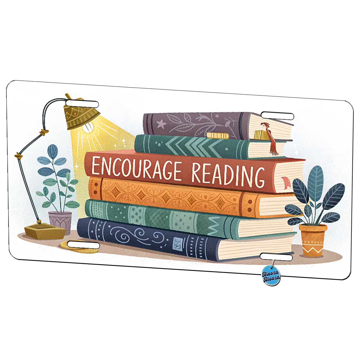 Encourage Reading Stack of Books Metal Vanity Novelty Tag License Plate for Trucks Cars SUVs