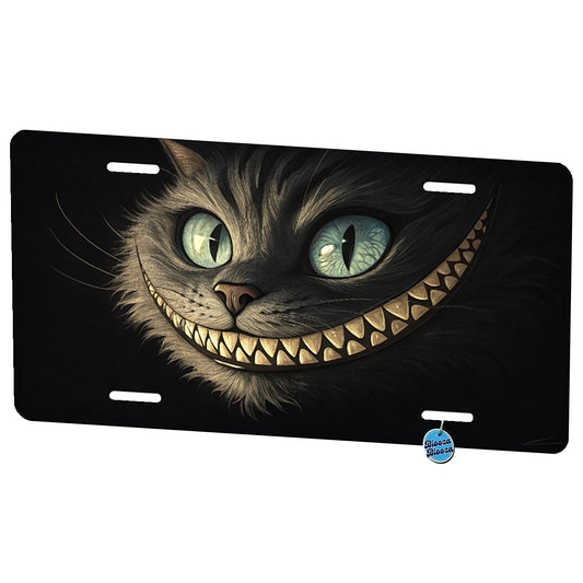 Funny Cheshire Cat Grin on Black Metal Vanity Novelty Tag License Plate for Trucks Cars SUVs