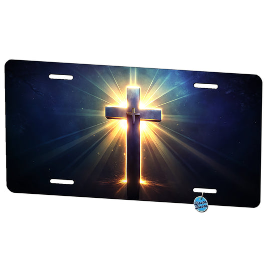 Glowing Religious Cross Metal Vanity Novelty Tag License Plate for Trucks Cars SUVs