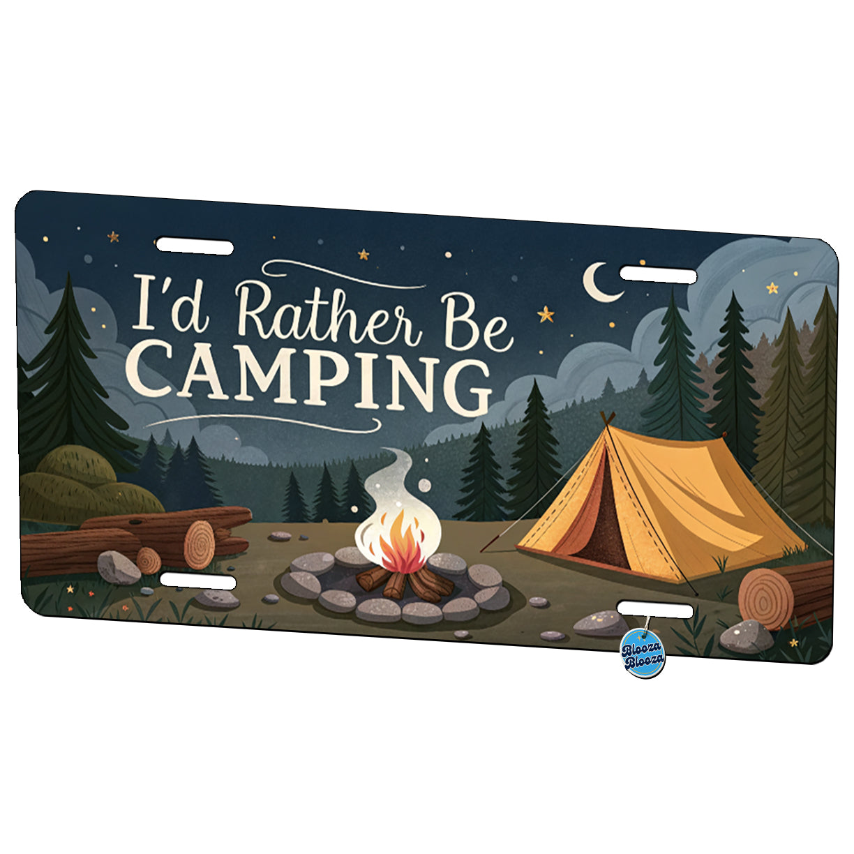 I'd Rather Be Camping Campfire Tent Metal Vanity Novelty Tag License Plate for Trucks Cars SUVs