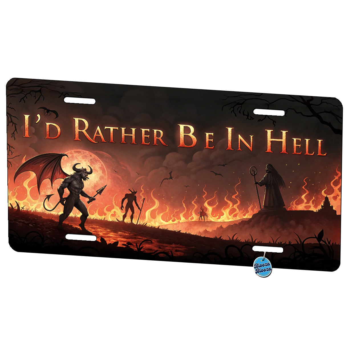I'd Rather Be In Hell Funny Metal Vanity Novelty Tag License Plate for Trucks Cars SUVs