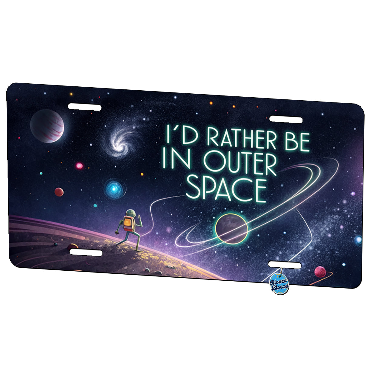 I'd Rather Be In Outer Space Sci-fi Metal Vanity Novelty Tag License Plate for Trucks Cars SUVs