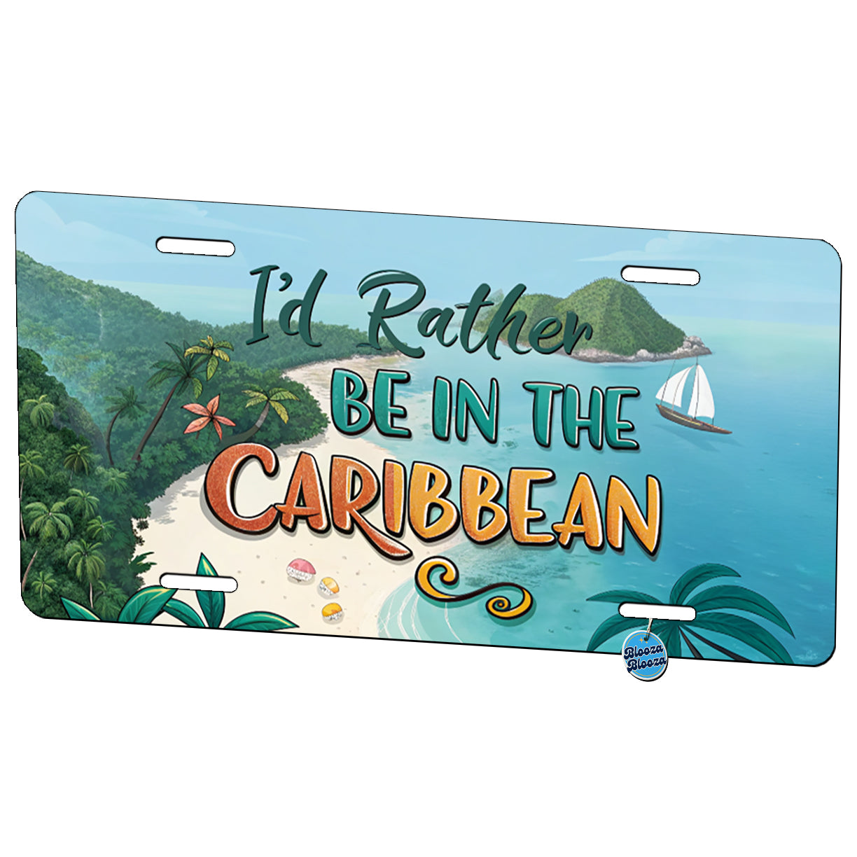 I'd Rather Be In The Caribbean Metal Vanity Novelty Tag License Plate for Trucks Cars SUVs