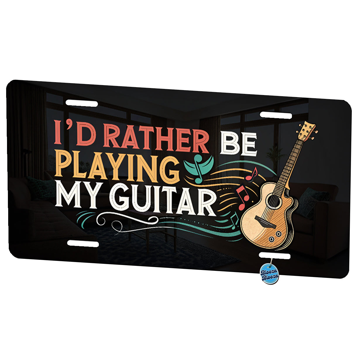 I'd Rather Be Playing My Guitar Acoustic Metal Vanity Novelty Tag License Plate for Trucks Cars SUVs