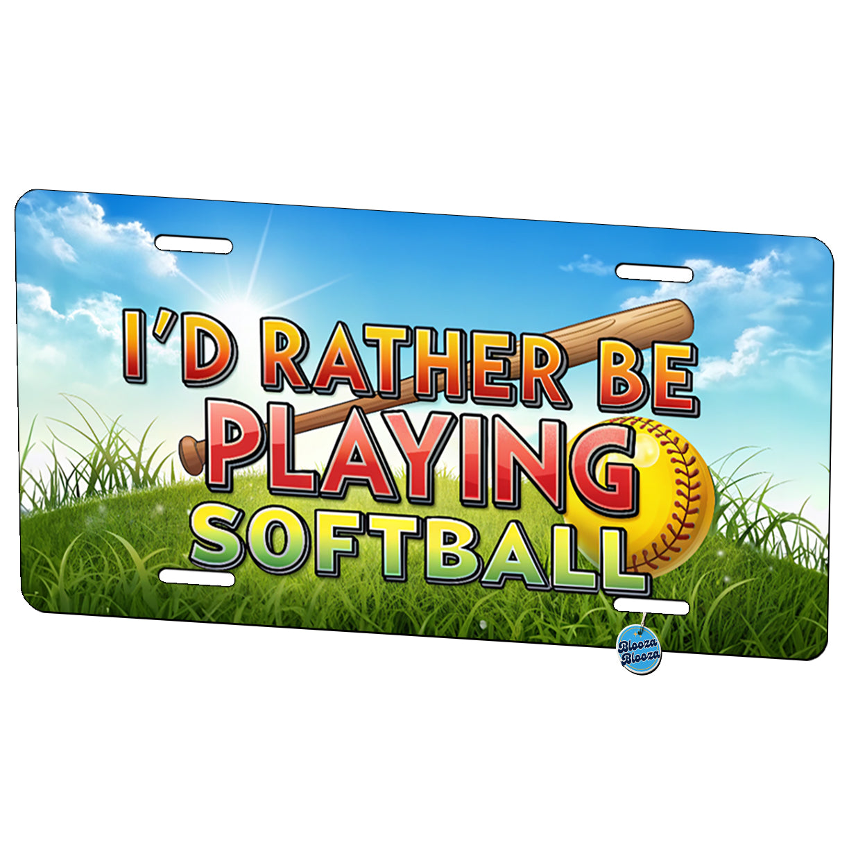 I'd Rather Be Playing Softball Metal Vanity Novelty Tag License Plate for Trucks Cars SUVs