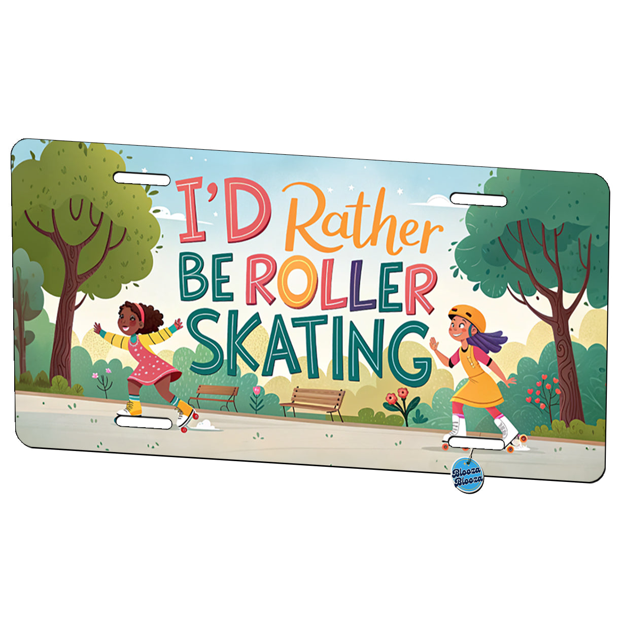 I'd Rather Be Roller Skating Cartoon Metal Vanity Novelty Tag License Plate for Trucks Cars SUVs