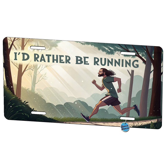 I'd Rather Be Running Man Jogging Metal Vanity Novelty Tag License Plate for Trucks Cars SUVs