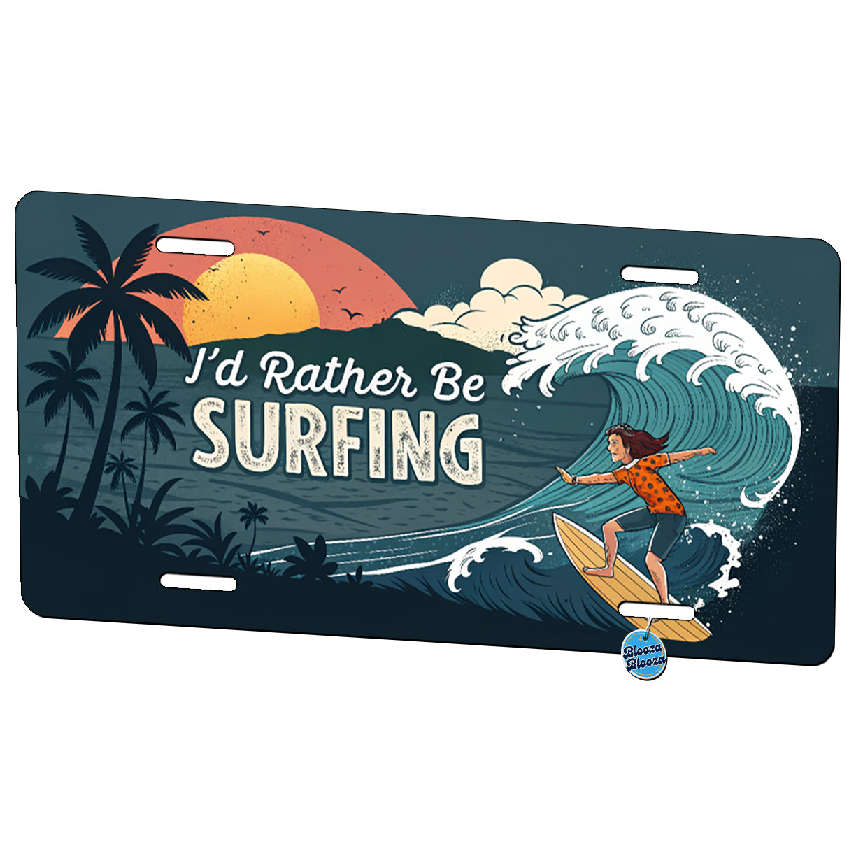 I'd Rather Be Surfing Surfer Metal Vanity Novelty Tag License Plate for Trucks Cars SUVs