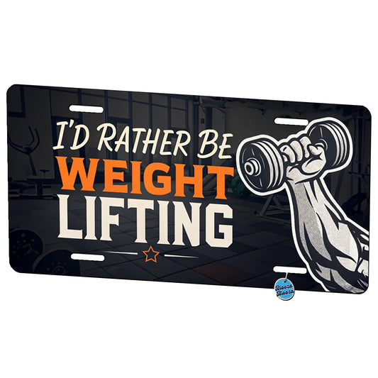 I'd Rather Be Weight Lifting Dumbbell Metal Vanity Novelty Tag License Plate for Trucks Cars SUVs