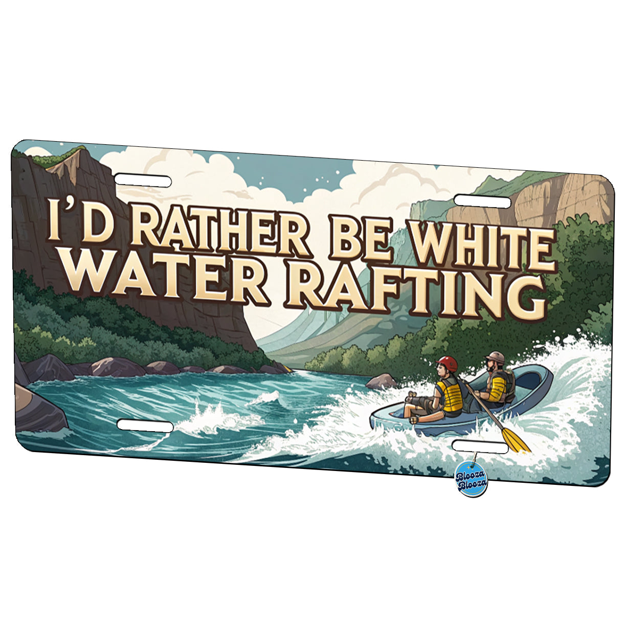 I'd Rather Be White Water Rafting Rapids Metal Vanity Novelty Tag License Plate for Trucks Cars SUVs