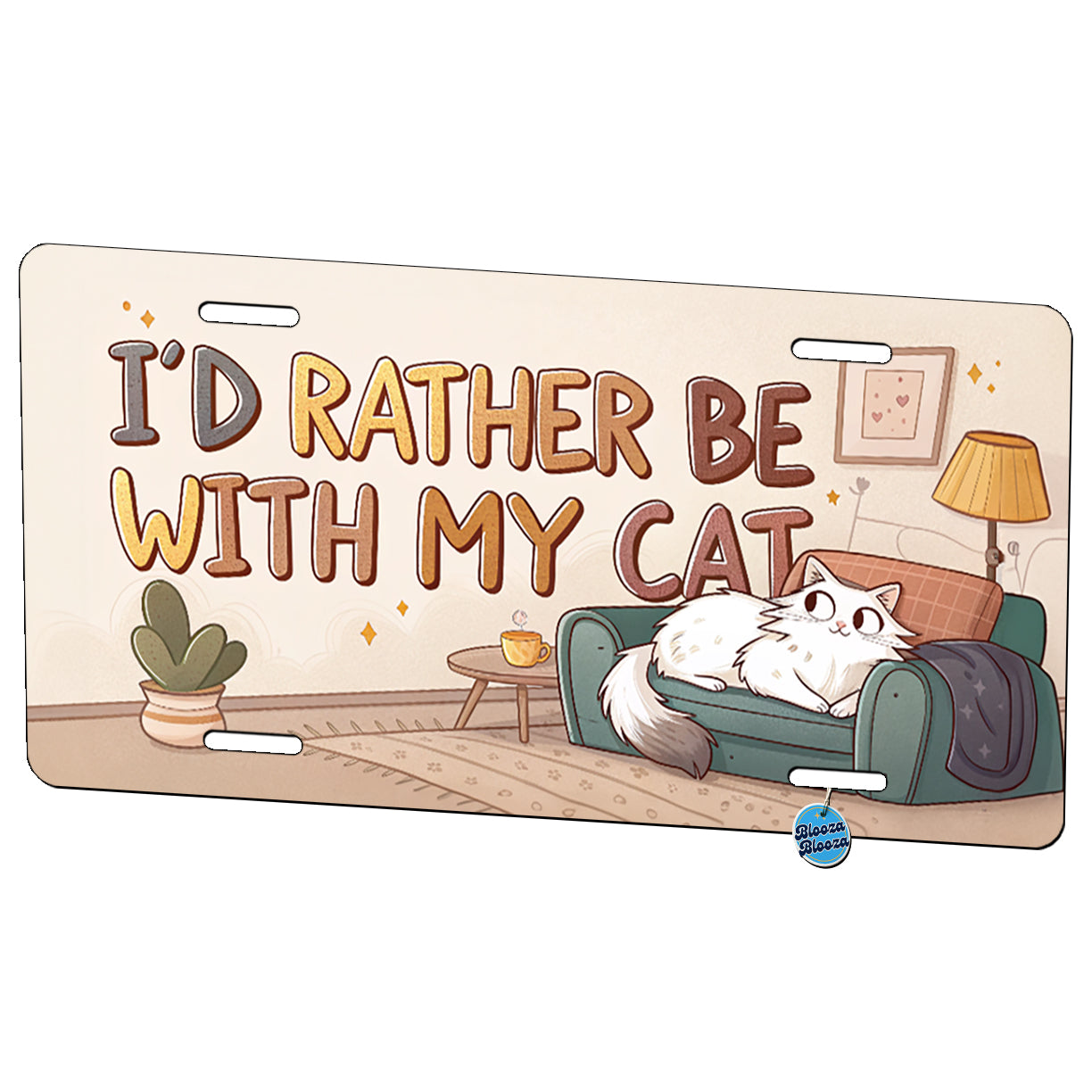 I'd Rather Be With My Cat Funny Metal Vanity Novelty Tag License Plate for Trucks Cars SUVs